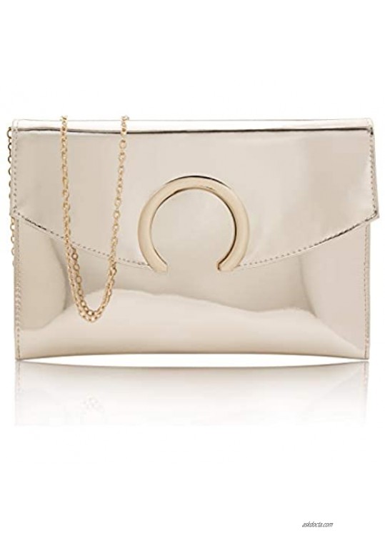 Womens Evening Bags Large Envelope Clutches Purse Metallic Patent Leather Wristlet Handbag