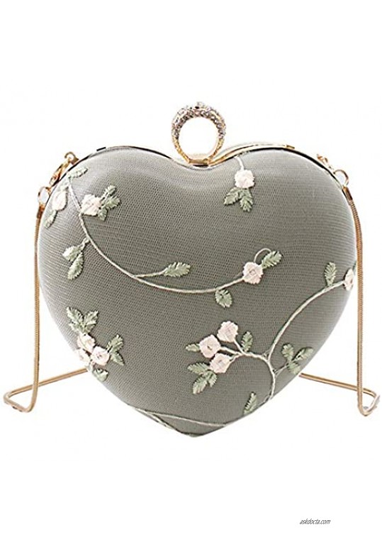 YAOSEN Women Heart Shape Evening Clutch Floral Lace Chain Bag Handbag Purse