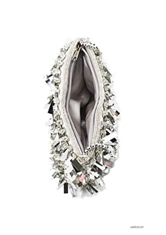 ZIUMUDY Womens Glitter Sequins Beads Clutch Purse Wedding Party Handbag Evening Bags