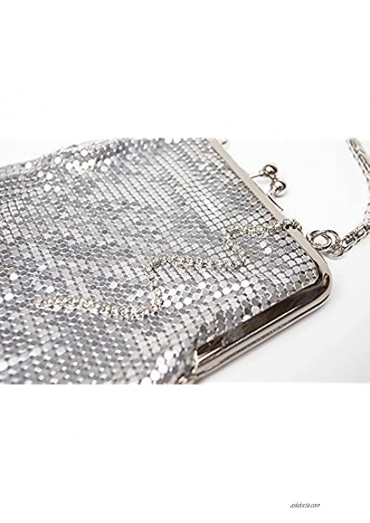 Zlybola Beaded Sequin Evening Handbags Clutch Purses for Women Metal mesh Small Crossbody Bag Cell Phone Purse Wallet