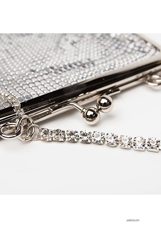 Zlybola Beaded Sequin Evening Handbags Clutch Purses for Women Metal mesh Small Crossbody Bag Cell Phone Purse Wallet