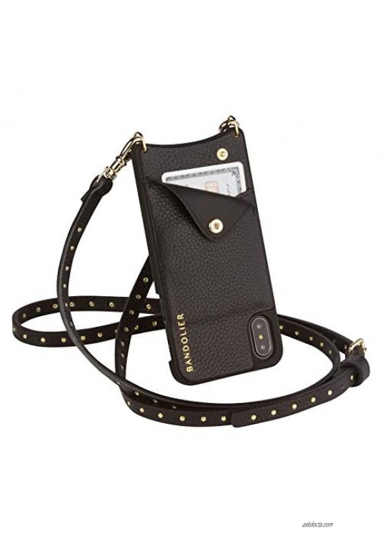 Bandolier Nicole Crossbody Phone Case and Wallet - Black Leather with Gold Detail - Compatible with iPhone Xs Max Only