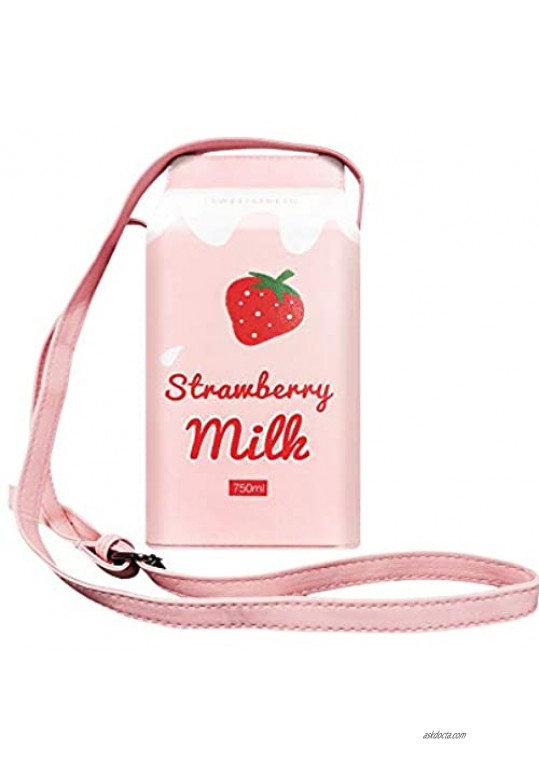 Rahada Grils Strawberry Milk Box Cross Body Purse Bag Women Phone Purse Wallet Messenger Shoulder Handbags