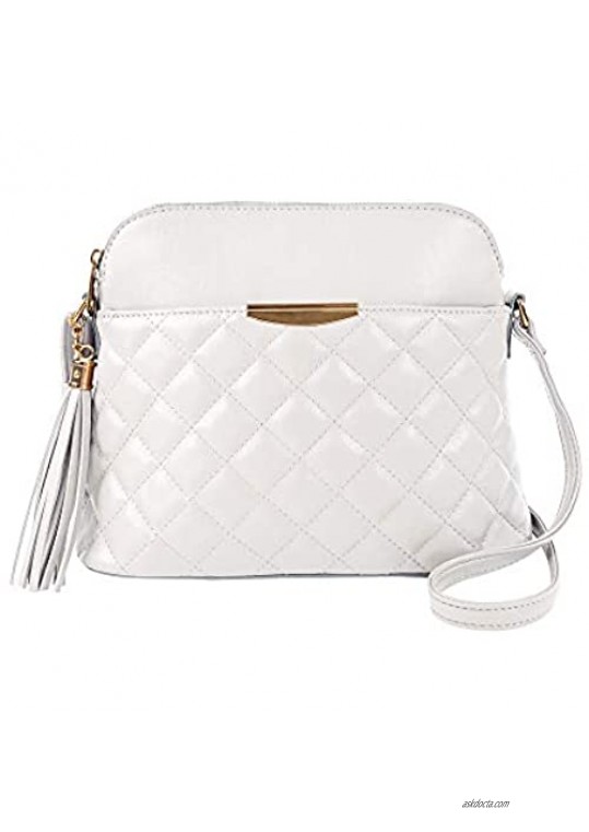 SG SUGU Lightweight Medium Quilted Dome Crossbody Bag with Tassel Trendy Design Should Purse for Women