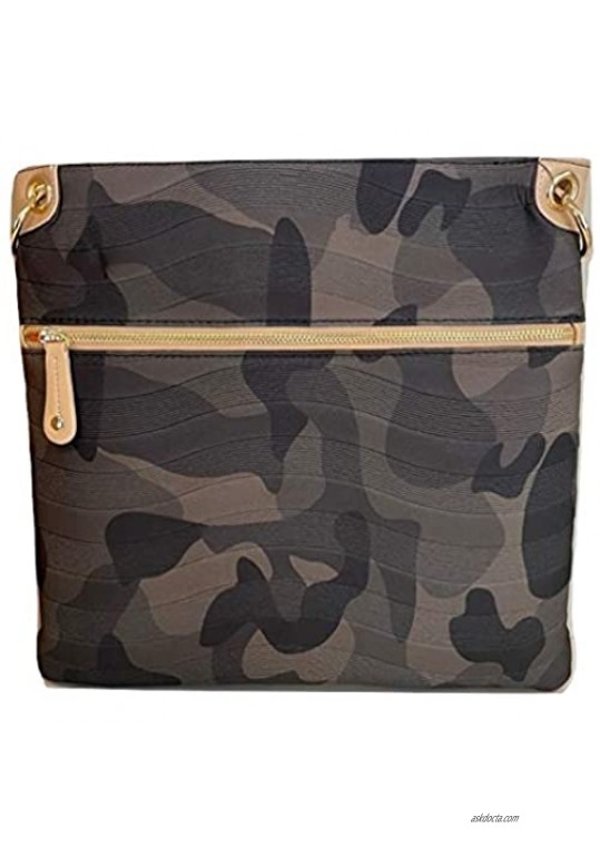 Sondra Roberts Crossbody Handbag Embossed Camo Printed Neoprene with Adjustable Strap - 6168
