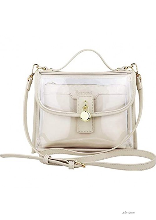 B BRENTANO Clear Top Handle Satchel Crossbody Bag with Removable Wristlet Pouch (Stadium Policy-Compliant Bag)