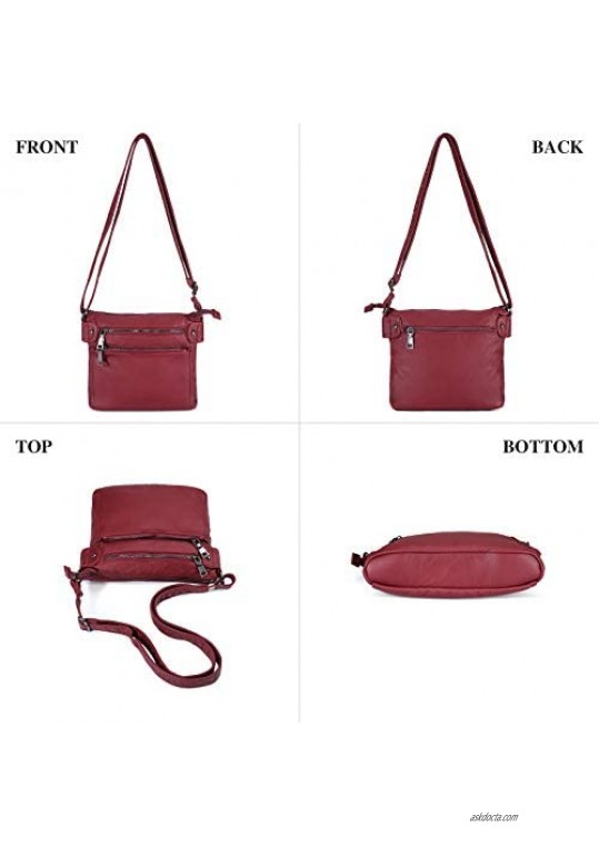 Crossbody Shoulder Bag for Women PU Soft Washed Vegan Leather Satchel Handbag