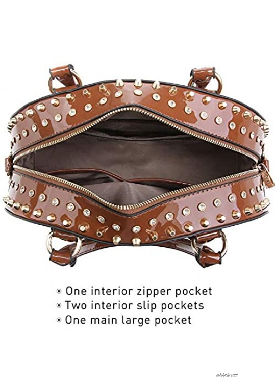 Dasein Vegan Leather Purse Handbag Domed Satchel Bag Structured Shoulder Bag with Long Strap