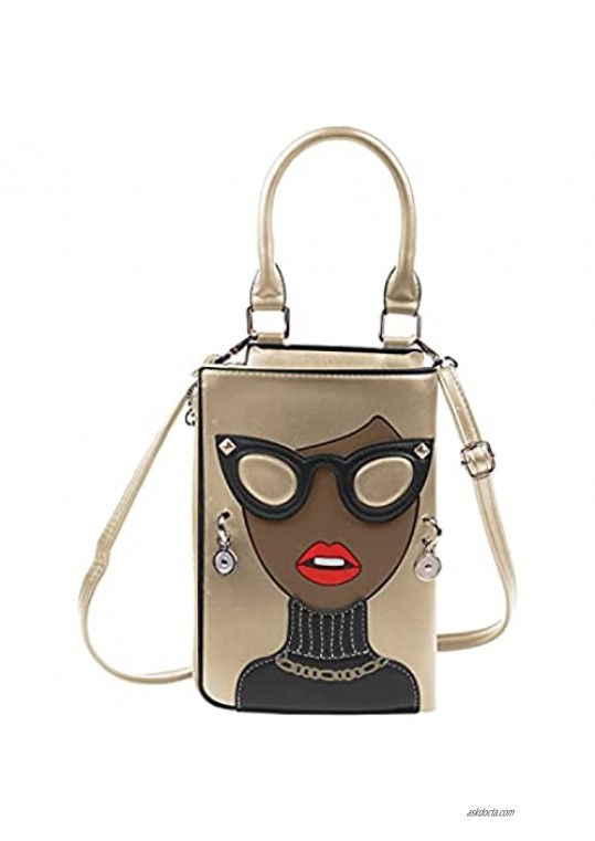 Emprier Women Funky Lady Face Crossbody Shoulder Bags Novelty Personalized Top Handle Satchel Purse