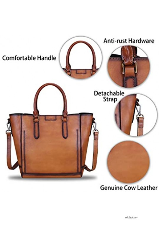 Genuine Leather Handbags for Women Vintage Handmade Tote Purse Cowhide Shoulder Bag Satchel Top-Handle Bags for Ladies
