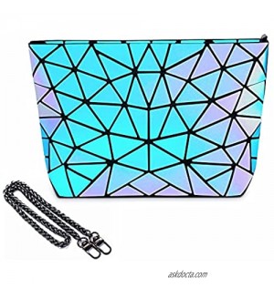 Holographic Crossbody Bag for Women  Geometric Luminous Shoulder Bag with Chain Lightweight & Foldable Holographic Zipper Messenger Bag  Reflective Wallet Purse Suitable for Traveling or Shopping Blue…