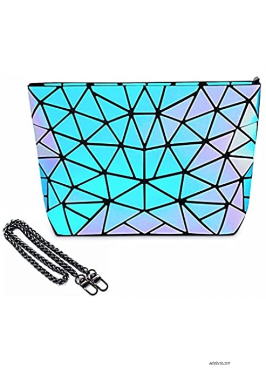 Holographic Crossbody Bag for Women Geometric Luminous Shoulder Bag with Chain Lightweight & Foldable Holographic Zipper Messenger Bag Reflective Wallet Purse Suitable for Traveling or Shopping Blue…