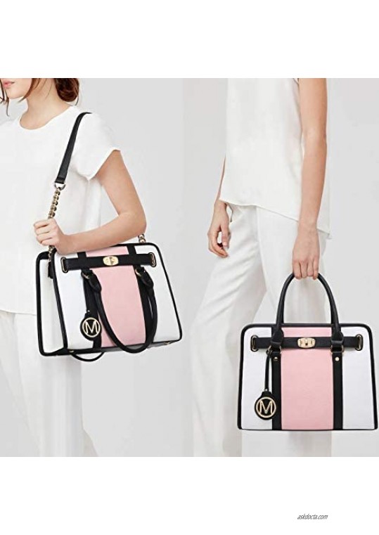 M Marco Women's Fashion Satchel Handbags Two Tone vegan leather Shoulder Bag for ladies Top Handle Twist Lock Purse 2pcs Set