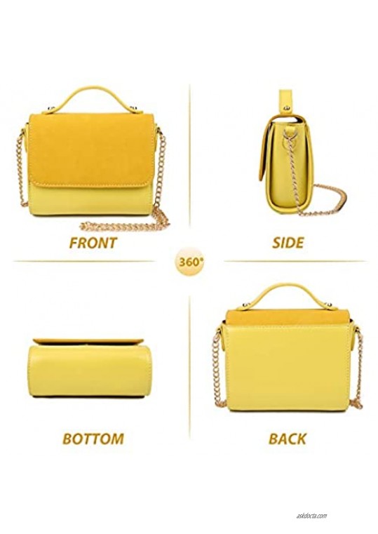 Mini Crossbody Bags for Women with Chain Strap Yellow Top Handle Handbags with Suede Flap and Cute Shoulder Satchel Purse for Teen Girls