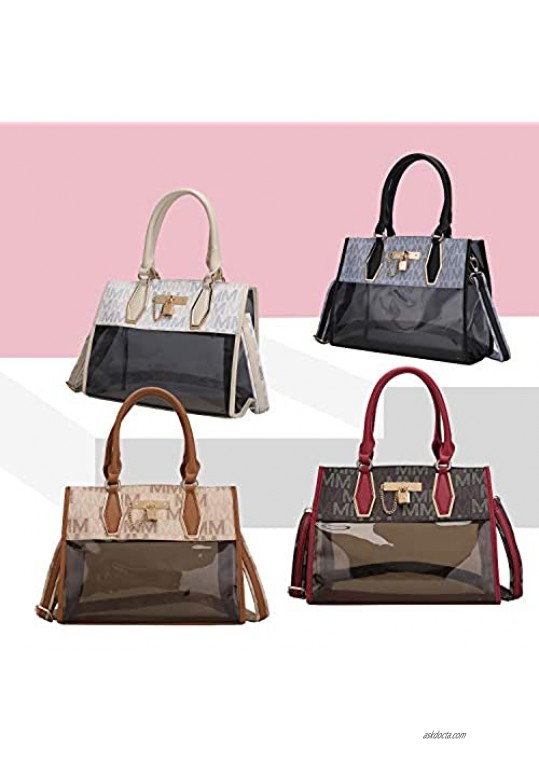 MKF Satchel Bag for Women – PU Leather & Clear Transparent Handbag Pocketbook Purse – Crossbody Shoulder Strap