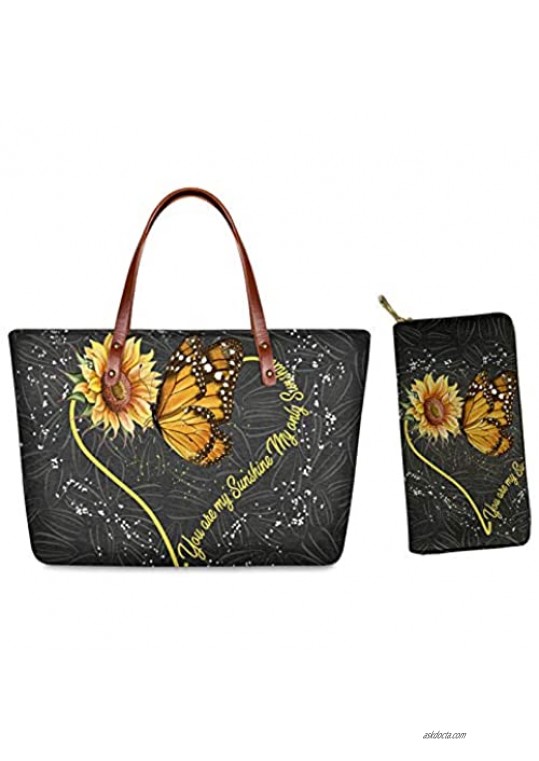 Qingeng Women Casual Top-Handle Handbags Set with PU Leather Long Wallet