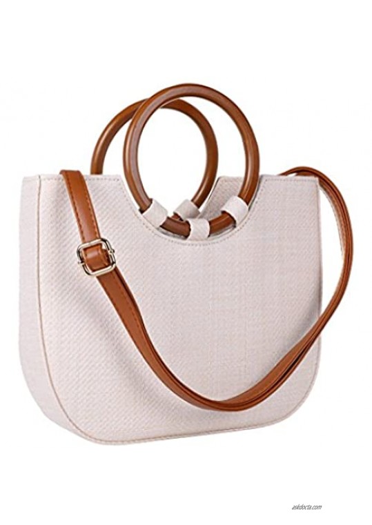 QZUnique Womens Summer Beach Straw Handbag Casual Satchel Straw Bag Top Handle Tote Shoulder Handbag