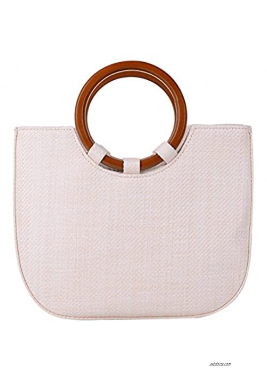 QZUnique Womens Summer Beach Straw Handbag Casual Satchel Straw Bag Top Handle Tote Shoulder Handbag