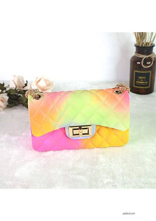 Rainbow Jelly Purses for Women Women Satchel Purse Handbags Colorful Ladies Crossbody Shoulder Bag Candy Color Jelly Purse