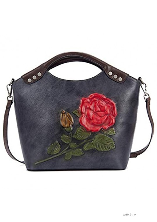Retro Genuine Leather Handbag for Women  Designer Satchel Retro Pattern Crossbody Bag Leather Purses and Handbag