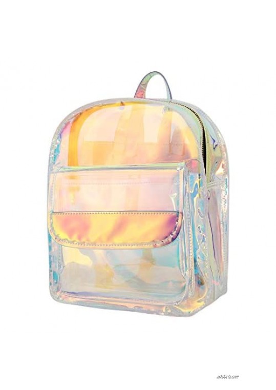 Segreto Women Shiny Hologram Holographic PU Leather Shoulder Bag Satchel Small Backpack Knapsack