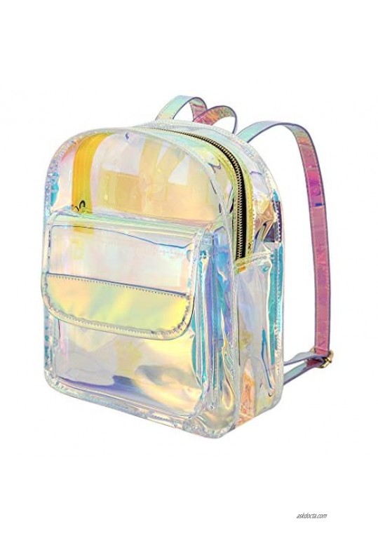 Segreto Women Shiny Hologram Holographic PU Leather Shoulder Bag Satchel Small Backpack Knapsack