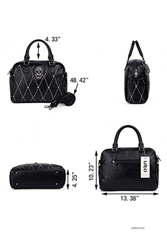 UTO Women Skull Handbag Rivet Studded Satchel PU Leather Purse Crossbody Shoulder Bags