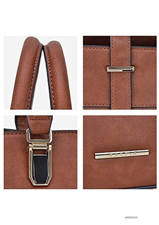 Women's Handbag Flap-over Belt Shoulder Bag Top Handle Tote Satchel Purse Work Bag w/Matching Wristlet