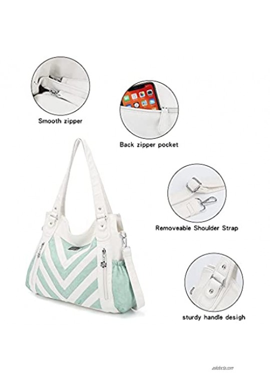 Womens Roomy Hobo Handbags Purses With Adjustable Shoulder Strap Multi Pocket Tote Washed PU Leather Bag