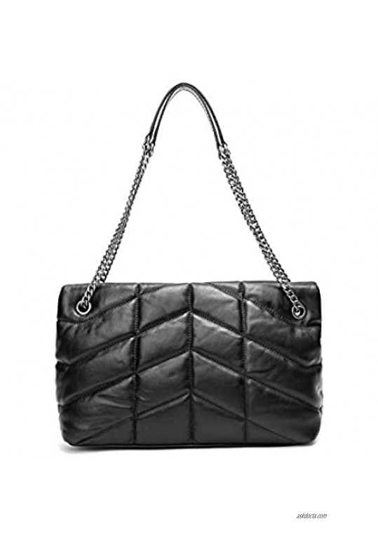 EvaLuLu Lambskin Leather Quilted Crossbody Bags for Women Genuine Leather Shoulder Bag Handbag with Wallet