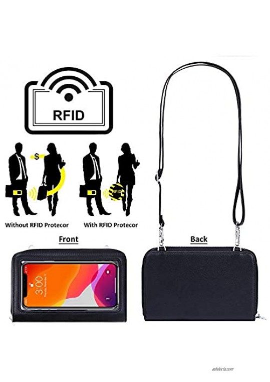 FEITH&FELLY Women Large Capacity Credit Card Wallet Crossbody Phone Purse Shoulder Bag with Touch Screen