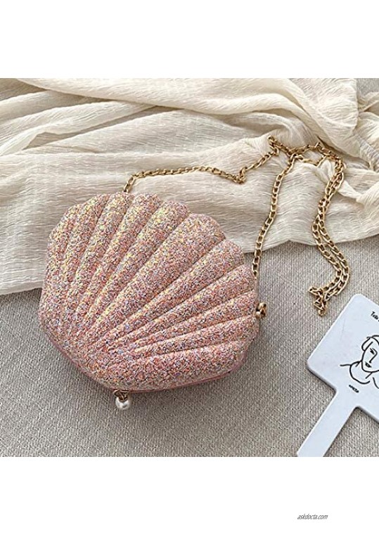 Felice Women Girls Mini Glitter Sequins Seashell Cross-body Bag Chain Strap Shoulder Bag Evening Clutch Purse