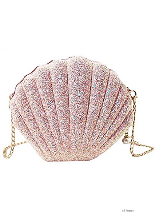 Felice Women Girls Mini Glitter Sequins Seashell Cross-body Bag Chain Strap Shoulder Bag Evening Clutch Purse