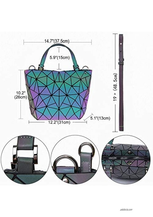 Geometric Luminous Purses and Handbags for Women Holographic Reflective Crossbody Bag Wallet Flash Rainbow Tote