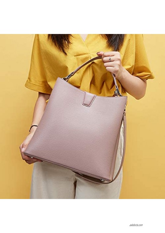 Heshe Leather Womens Handbags Tote Top Handle Bucket Bag Shoulder Bags Satchel Ladies Purses Crossbody Bag