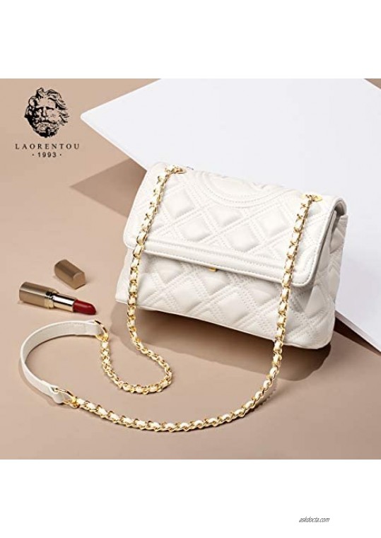 LAORENTOU Women's Leather Shoulder Bags Cowhide Quilted Handbags for Women Satchel Crossbody Bags with Chain Strap Purse