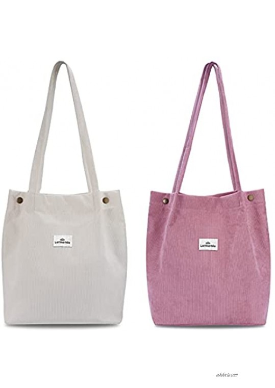 Lermende Women's Corduroy Tote Bag For Working Shopping and Traveling Cloth Shoulder Handbag for Women Girls