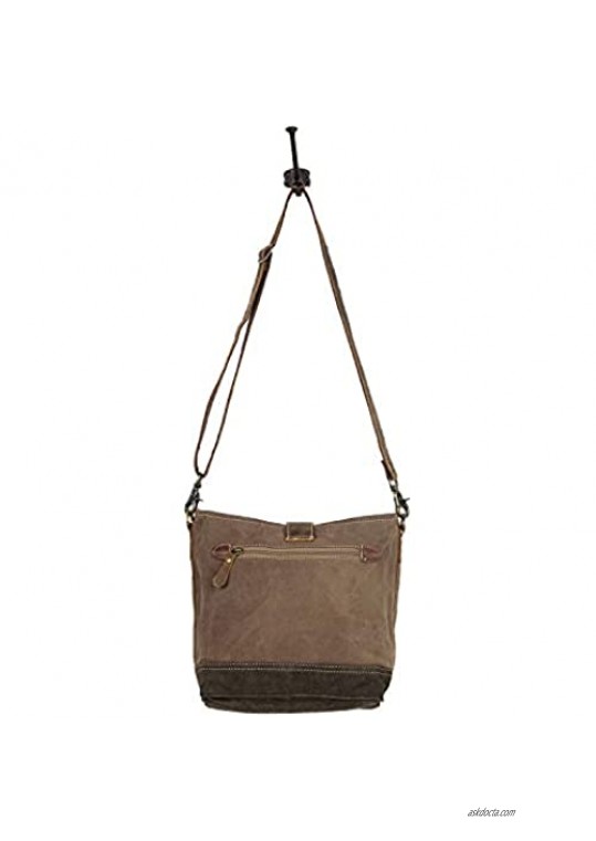 Myra Bag Goodweave Upcycled Canvas & Cowhide Leather Shoulder Bag S-1573