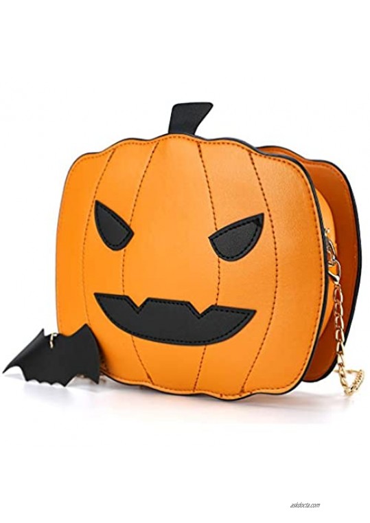 QiMing Halloween Pumpkin Shoulder bag Bat ornament Fashion PU Purses for Women Girl