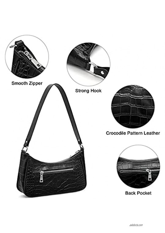 S-ZONE Leather Shoulder Tote Bag Retro Classic Clutch for Women Small Purse with Crocodile Pattern