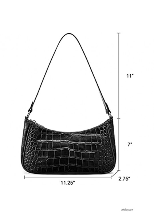 S-ZONE Leather Shoulder Tote Bag Retro Classic Clutch for Women Small Purse with Crocodile Pattern