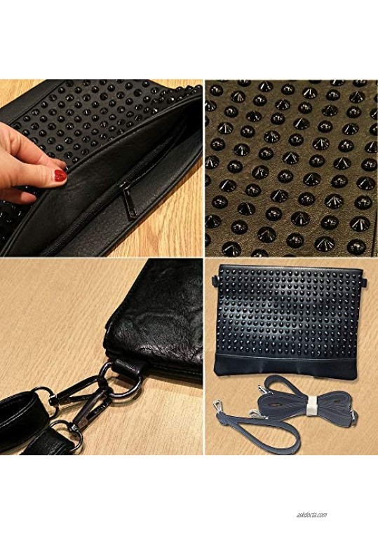 Segater Rivet Clutch Punk Style Purses Leather Phone Shoulder Bag Crossbody Bag
