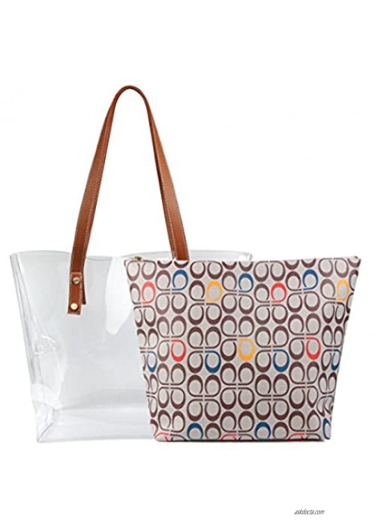 Shoulder Bags 2 in 1 Women Handbags Clear Bag with Signature Inner Bag