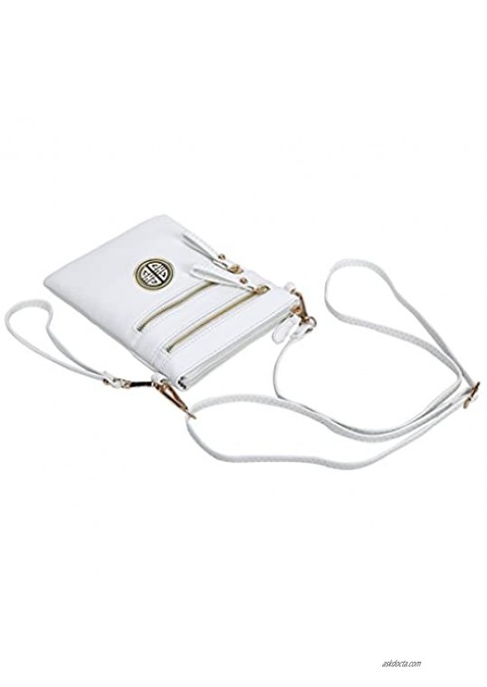 Solene Women's Faux Leather Organizer Multi Zipper Pockets With Detachable Wristlet Crossbody Bag with Logo