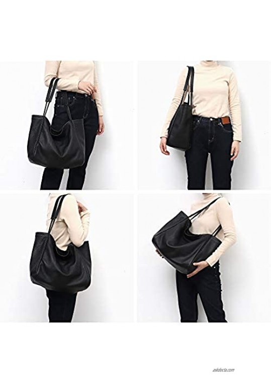 STEPHIECATH Large Classic Soft Cowhide Tote Genuine Leather Shoulder Shopping Handbag Zip Purse
