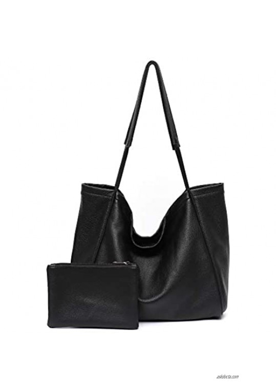 STEPHIECATH Large Classic Soft Cowhide Tote Genuine Leather Shoulder Shopping Handbag Zip Purse