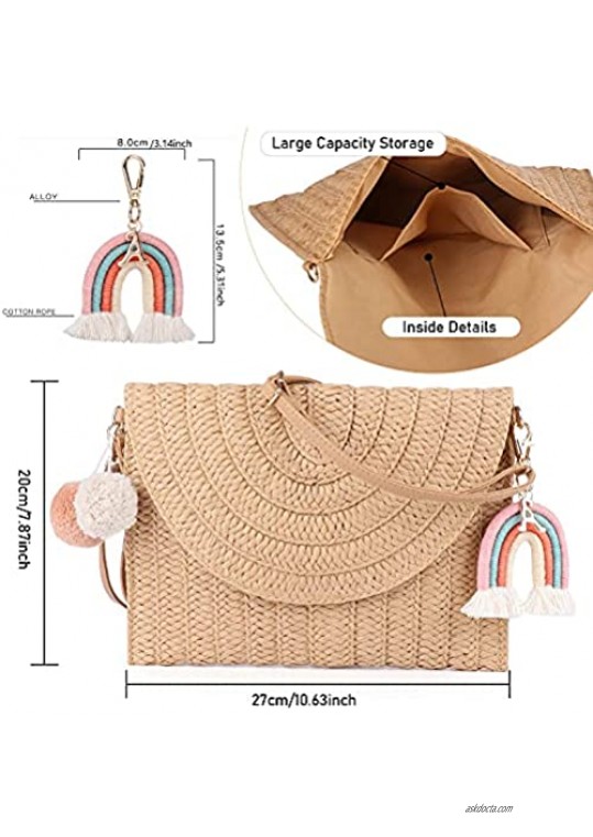 Women Straw Shoulder Bag Straw Clutch Purse Straw Woven Crossbody Bag Summer Beach Bag Envelope Purse Wallet