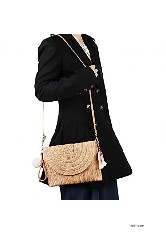 Women Straw Shoulder Bag Straw Clutch Purse Straw Woven Crossbody Bag Summer Beach Bag Envelope Purse Wallet