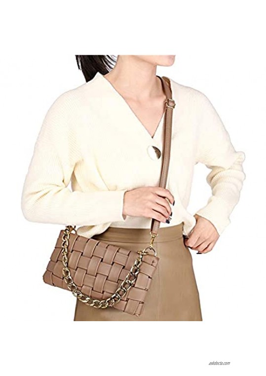 Women Woven Crossbody Evening Small Handbag Braided Shoulder Bag Weave Purse with Chain Messenger Bag