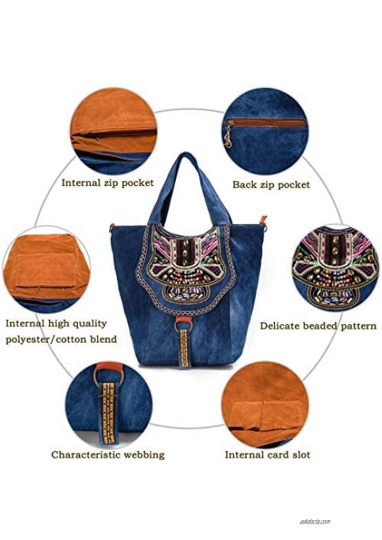 Women's Shoulder Bag Soft Denim Tote Retro Top Handle Shoulder Bags Casual Bigger Handbag Work Travel Weekender Bag